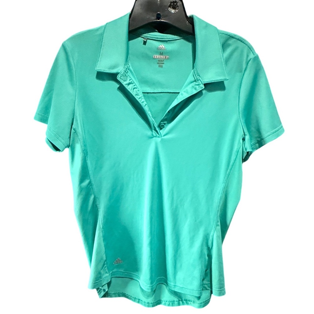 Adidas Golf Womens Medium Mint Green Short Sleeve Performance Polo Shirt V-Neck